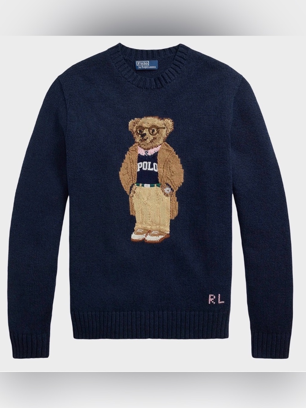 NWT Polo Ralph Lauren Navy Blue COLLEGIATE BEAR Linen Cotton Crewneck Sweater
